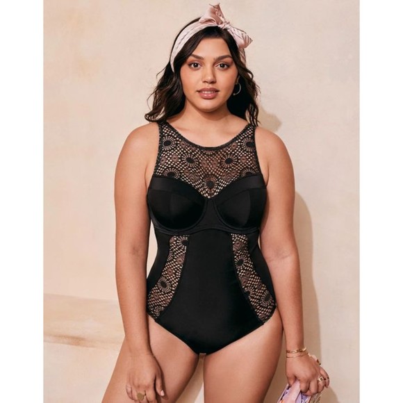 ADORE ME Black One Piece Swimsuit with Crochet Detail Plus Size 44DD NEW - Picture 11 of 11